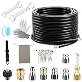 Sewer Jetter Kit for Pressure Washer 50FT, 5800 PSI Power Washer Drain Jetter Cleaner Hose with 1/4 Inch NPT Corner Rotating Nozzle and 4 Different Button Hose Sewer Jet Nozzles Cleaning Sewage Pipes