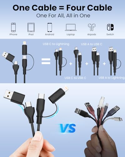 Car Carplay Cable, Coiled USB C and Lightning Cable 2-in-1, 60W 4FT USB-C to Lightning Cable Type C to USBC Fast Charging Cord for Cell Phones/Tablets, Support iPhone CarPlay & Android Auto, Black