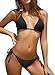 SHEKINI Women's Tie Side Bottom Push up Padded Top Triangle Bikini Bathing Suit (Manhattan Black, Medium)