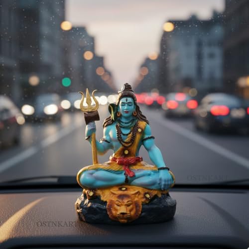 Image of Shiva Statue for Car Dashboard & Home Decor | 3.5 Inch Resin Shiv Ji Idol for Pooja Room, Living Room, Office, Spiritual Showpiece & Gift (7x5x9 cm)