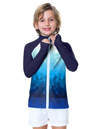 Image of AOBUTE Unisex Kids Zipper Rash Guard Boys UPF 50+ UV Protection Sun Shirt with Thumb Hole 3-12 Years