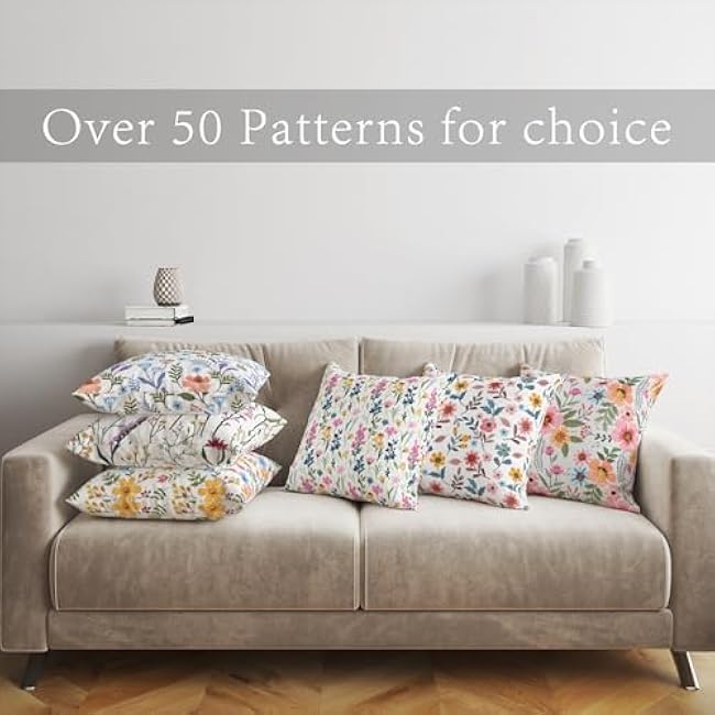 Wild Floral Throw Pillow Covers 18x18 Inch Set of 2, Linen Decorative Pillow Covers for Bed Couch Sofa Bedroom Living Room Home Decor, B27