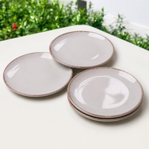 Image of The Earth Store Glossy Lavender Marble 7 Inch Ceramic Quarter Plates Set of 4 | Microwave & Dishwasher Safe Plate | Half Plate for Dessert, Snacks, Dinner | Snack Plates for Gifting, Daily Use
