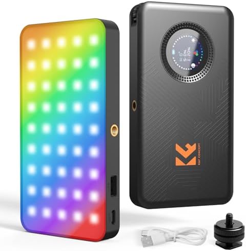 K&F CONCEPT RGB Video Light, 12W 5000mAh Battery Powered Camera Light with 95+ CRI, 360° Color & 13 Effects, Compact LED Photography Lighting for Live Streaming/YouTube/Vlogging