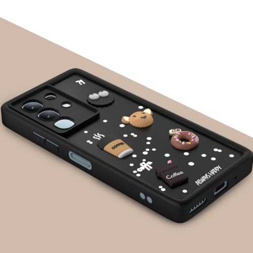 Image of Bintage Cute Fun Taddy Cartoon 3D Ball Bear Milk Donut Coffee Cup Silicon Case Full Body & Camera Protection Back Cover Compatible for Vivo T4x 5G - Black