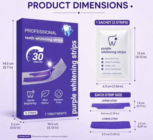 Image of Purple Teeth Whitening Strips for Stain Removal - 14 Whitening Strips with Color Correction Technology, Peroxide-Free Enamel Safe Teeth Brightening Treatment for Coffee, Tea & Smoking Stains [14 PCS = 7 Pair ]