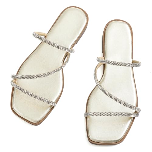 Image of LACUONE Flat Sandals Women Square Open Toe Slides