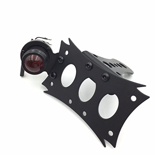 XKH- Motorcycle Black Horizontal Vertical Zigzag Side Mount License Plate Bracket Black Round LED Tail Brake Light Integrated Compatible with Touring Bobber Chopper [B01BUKC41G]
