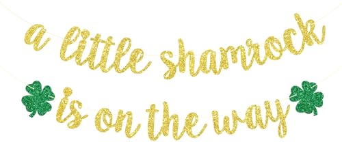 A Little Shamrock is on the Way Banner, Lucky Baby Shower Decorations, St Patrick's Day Baby Shower Gender Reveal Party Decorations, Gold Glitter