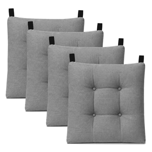 MERCURY TEXTIL- Pack de 4 Cojines para Silla 40x40x8cm (Pack 4, Gris)