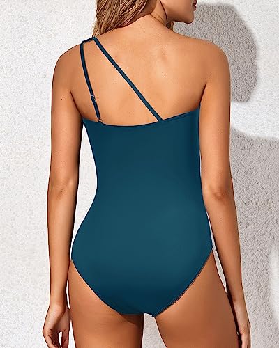Image of Holipick One Shoulder One Piece Swimsuit for Women Tummy Control Bathing Suits Modest Full Coverage Keyhole Swimwear
