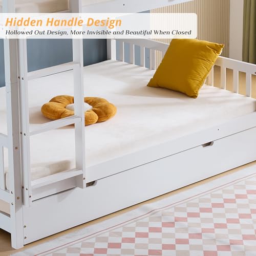 Karl-home-Wooden-Full-Bunk-BedOver-Pull-Out-Bed-with-TrundleDetachable-Bunk-Frame-with-Ladder-and-Guardrail-Space-Saving-Bunk-Bed-for-Kids-and-Adults-No-Spring-Bed-RequiredWhite Karl home Wooden Full Bunk BedOver Pull Out Bed with TrundleDetachable Bunk Frame with Ladder and Guardrail Space Saving Bunk Bed for Kids and Adults No Spring Bed RequiredWhite