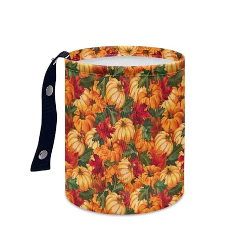 Image of Maple Leaves Pumpkins Trash Can for Car Auto Garbage Can for Back Seat Leak Proof with Adjustable Buttons Car Accessories for Women Interior