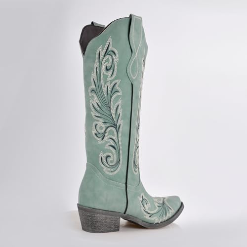Richealnana Women's Western Cowboy Block Heel Embroidered Pull On Boots3