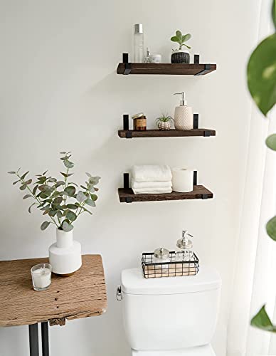 Mkono Rustic Wood Floating Shelves Wall Mounted Shelving Set Of 3 Decorative Wall Storage Shelves With Lip Brackets For Bedroom, Living Room, Bathroom, Kitchen, Hallway, Office #TOP3