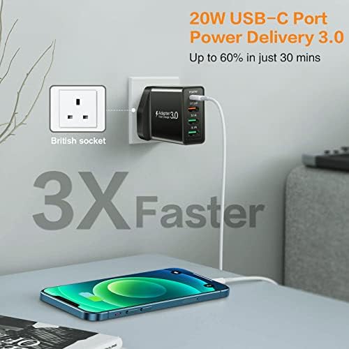 Fast charger Plug, Total 35W 2 Pack USB C Charger PD 3.0+QC 3.0 USB Plug Adaptor UK, 4 Port Multi USB Plug Compatible with Samsung Galaxy S22,S21,Note 10 9,S10, iPhone 13 12 11 Pro Max XR 8 (Black)