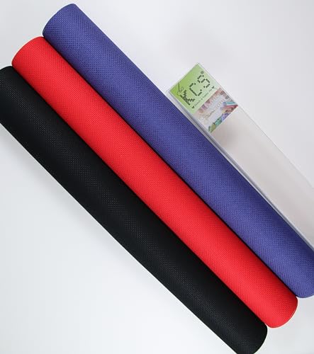 Image of KCS 3 pc of 15 inch x 18 inch(38cmx45cm) Counted Cross Stitch Cotton Aida Cloth Needlework Rolled Fabric Box,18CT,Red+Royal Blue+Black