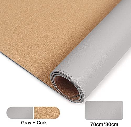 Ewolee Desk Pad, Office Desk Mat 70 * 30cm Natural Cork PU Leather Desk Protector Mat Non-Slip Waterproof Laptop Keyboard Mouse Mat for Office Home School(Grey + Cork)
