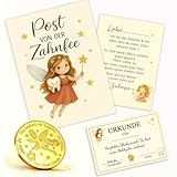 MURISE Zahnfee Geschenke Mädchen – Zahnfee Set mit Brief von der Zahnfee, Zahnfee Urkunde & Münze, Liebevolles Milchzahn Geschenk für Kinder (DIN A6)