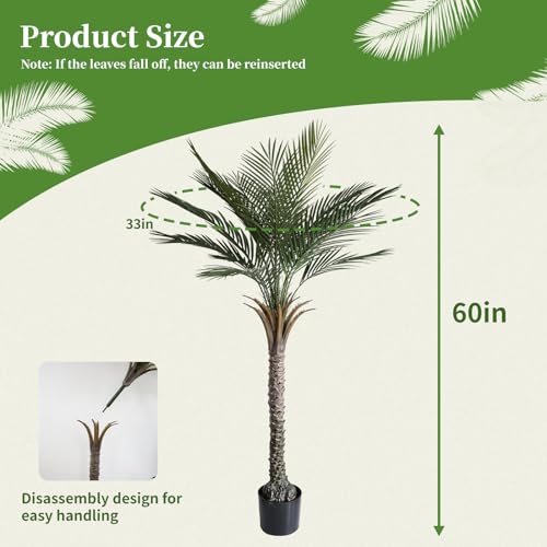 Image of Artificial Palm Tree 5Ft UV Rated Faux Tropical Palm Plant for Home Decor