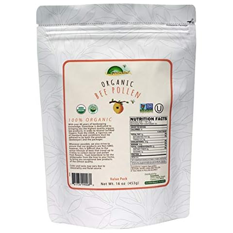 Greenbow Organic Bee Pollen - 100% USDA Certified Organic, Non-GMO, Halal, Kosher Certified, Pure & Natural Bee Pollen - Superfood Packed with Proteins, Vitamins & Minerals - Gluten Free – 16oz (453g) Cover