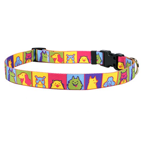 Image of Yellow Dog Design Pop Art Dogs Dog Collar - Size Small 10 inch - 14 inch