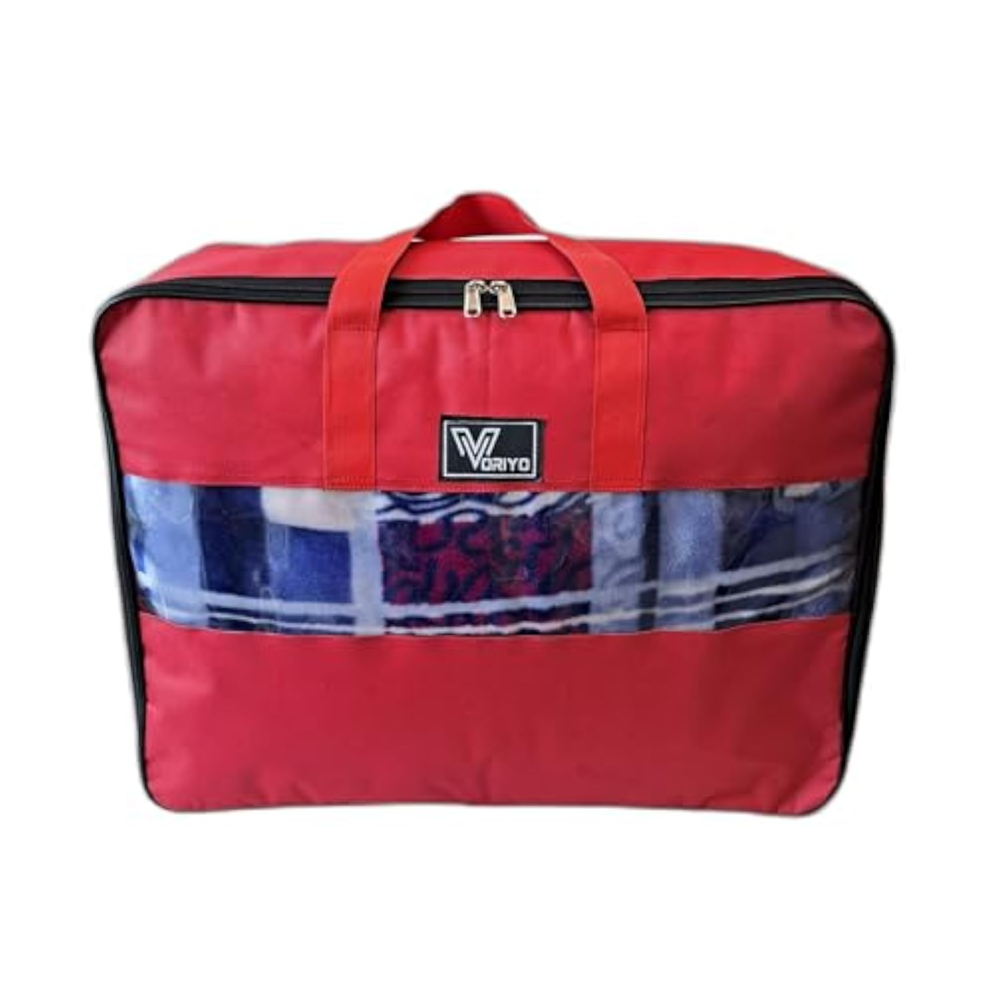 Foldable Red Duvet Cover Bag Organiser with See-Through Window