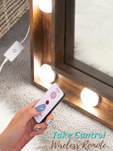 LUXFURNI 64\" x 20\" Full Length Mirror with Lights, Full Body Mirror with 22 LED Bulbs, Large Standing Floor Mirror, Wall Mounted Mirror Dimmable & 3 Color Lighting for Bedroom (Rustic Brown)