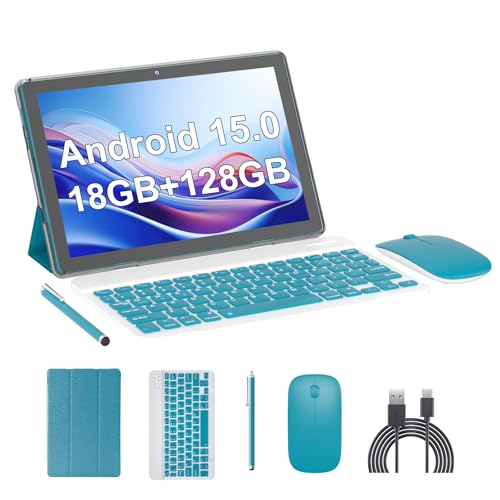 Tablet Android 15, tablets de 10 polegadas, 18 GB de RAM + 128 GB de ROM/2 TB expansível, tablets 2 em 1 com capa para teclado, tela IPS 1280 x 800, Wi-Fi 5G, câmera dupla, bateria de 6000 mAh BT5