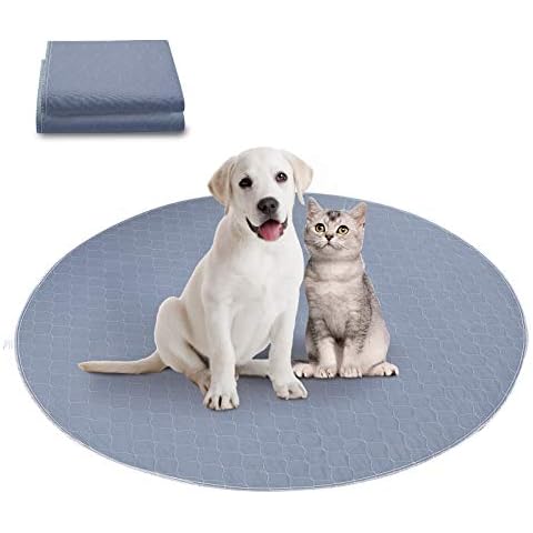 MBJERRY Non-Slip Dogs Training Pee Pads - Washable Reusable Waterproof Cats Pads for Potty Training/Whelping/Housebreaking, for Playpen Crate Kennel(48” Round,Gray) Cover