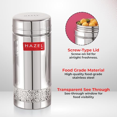 Image of HAZEL Stainless Steel See Through Transparent Container | Kitchen Air Tight Storage Dabba Containers Set of 2, 950 ML