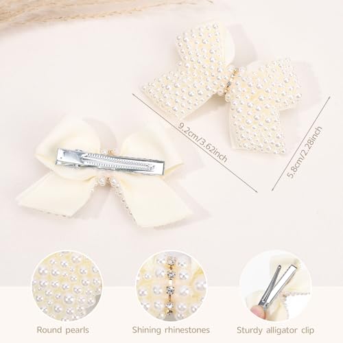 2 piezas pinzas para cabello con perlas blancas miniatura 3