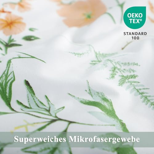 Aisbo Bettwäsche 135x200 4teilig Bettdeckenbezug - Bettwäsche Set 135 x 200 cm Blumen Grün Muster mit 2 Kissenbezügen 80x80 cm, Mikrofaser Bettbezug 2er Set mit Reißverschluss, Bügelfrei und Weich