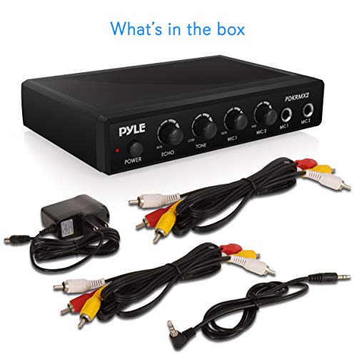 Pyle Portable Microphone Mixer Karaoke System With Dual Mic Support, 3.5Mm Stereo Type Audio Input Jack & Rca Type Audio / Video Output Jack - Ideal For Dj Sound, Home Party, & Theater #TOP6