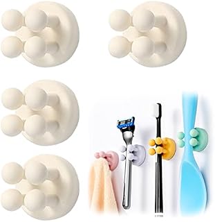 WUBAYI 4 pcs Silicone Toothbrush Holder Multi-Function Hook Waterproof self Adhesive Single Toothbrush Hook Plug Holder for Wall for Hanging Bathroom Kitchen Living Room Office (WHITE)