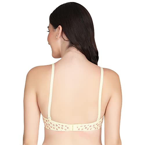 Image of Printed Half Cup Padded Bra - Made of Pure Cotton Full Coverage Non Wired Seamless Pushup Soft Cup for T-Shirt Saree Dress Sports Garment for Daily Use Everyday