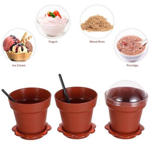 Image of DOITOOL 20 Pack Flower Pot Dessert Cup with Lid and Shovel Spoon, 6.7 oz Plastic Cake Cups Small Flower Pots Chocolate Pudding Cups Yogurt Containers Holder for Ice Cream, Dirt Cake, Mousse DIY