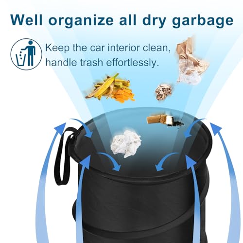 Image of Car Trash Can, 2.6 Gallons Car Garbage Can, Collapsible Trash Bin | Pop-Up Trash Can for Car Front Back Seat, Portable Car Trash Bag Hanging for Vehicle SUV Rv Truck Accessories Interior, Black