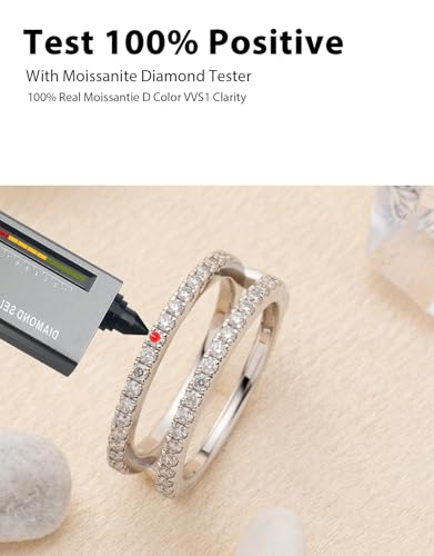 Moissanite Enhancer Rings for Women, D Color VVS1 Double Band Criss Cross Layered Design S925 Sterling Silver Plated 18k White Gold Jewelry X Wedding Promise Anniversary Ring3