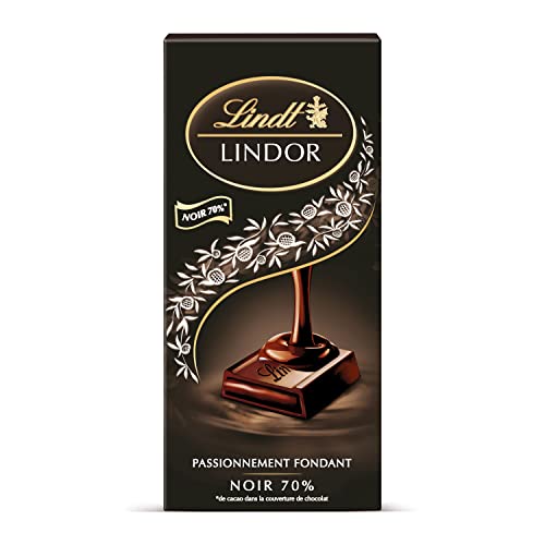 Lindt - Tablette LINDOR - Chocolat Noir 70% Cacao - Cœur Fondant, 145g