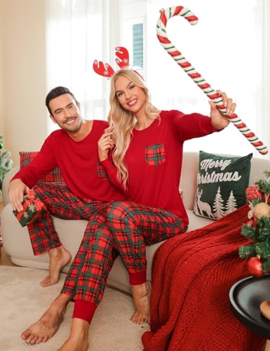 LecGee Matching Family Pajama Set Christmas Couple Plaid Sleepwear Xmas Long Sleeve Lounge Set Men&Women Button Down Pjs Set2