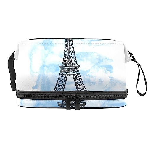 Trousse de Maquillage pour Femme Trousse cosmétique,Tour Eiffel Aquarelle,Sac Organisateur cosmétique Sac de Maquillage de Voyage Portable