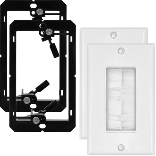 Brush Wall Plate with Low Voltage Mounting Bracket - Cable Pass Through Wall Plates for Home Theater, and TV Wall Outlets, Single Gang Cable Access Strap, Durable Wire Hider Wall Socket