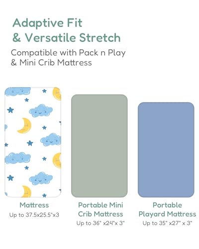 Image of Pack and Play Sheets Fitted 2 Pack, 38x26 Graco Pack n Play Sheets for Playard & Travel Crib Mattress, Ultra Soft Jersey Knit, Breathable Stretchy Deep Pocket, Compatible with Mini Cribs