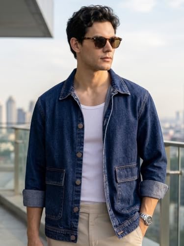 Image of Urbano Fashion Men's Relaxed Fit Full Sleeve Utility Denim Jacket