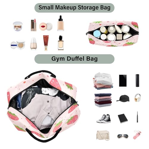 Pink Strawberry Cute Travel Duffel Bag, Shoulder Weekender Overnight Bags - Large Gym Bag with Wet Pocket4