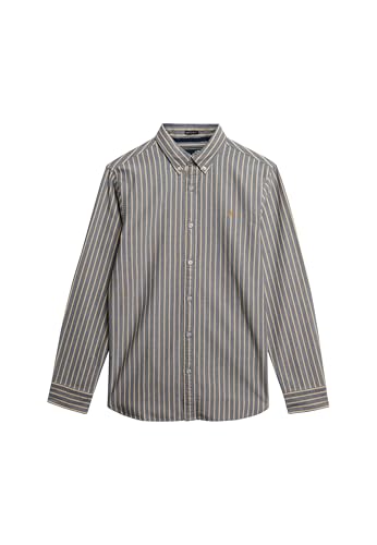 Superdry Men's Classic Long Sleeve Oxford Shirt, Lauren Navy Stripes/Yellow, S