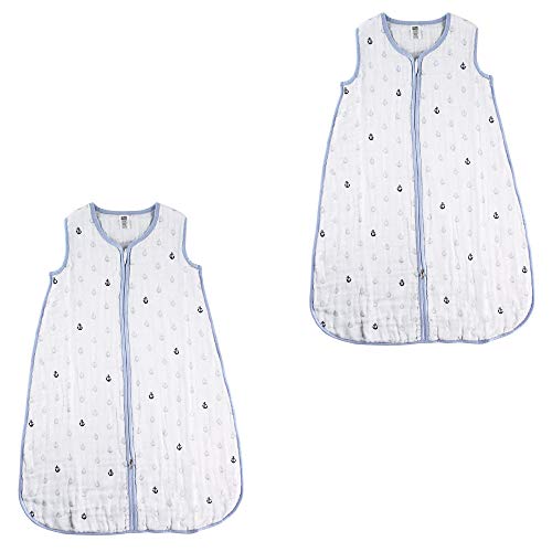 Image of Hudson Baby Unisex Muslin Cotton Sleeveless Wearable Sleeping Bag, Sack, Blanket, Anchors 2-Pack, 18-24 Months