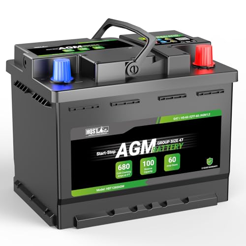 HQST H5 Group 47 AGM Automotive Battery, 12V 60Ah 680 CCA 100RC, Start-Stop Car Battery for Sedan, SUV, Truck, Maintenance-Free Automotive Replacement Battery