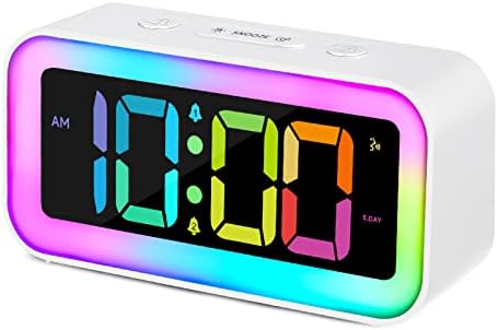 Cadmos Loud Alarm Clock for Bedrooms with Colorful Dynamic RGB Night Light,Heavy Sleepers Adults,Dual Alarm,Dimmer,USB Charger,Small Bedside Led Digital Clocks for Kids,Teens,Boys,Girls(White)